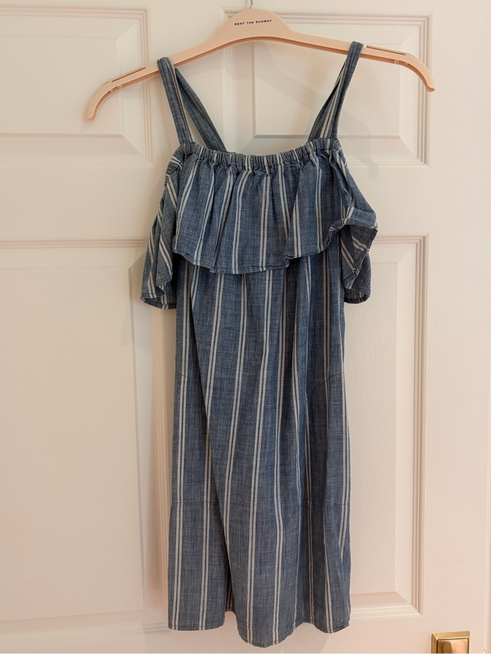 J. Crew Blue and White Striped Off-Shoulder Sundress